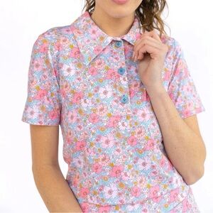 BYRDIE Golf Social Wear Floral Short Sleeve Button-Up Shirt